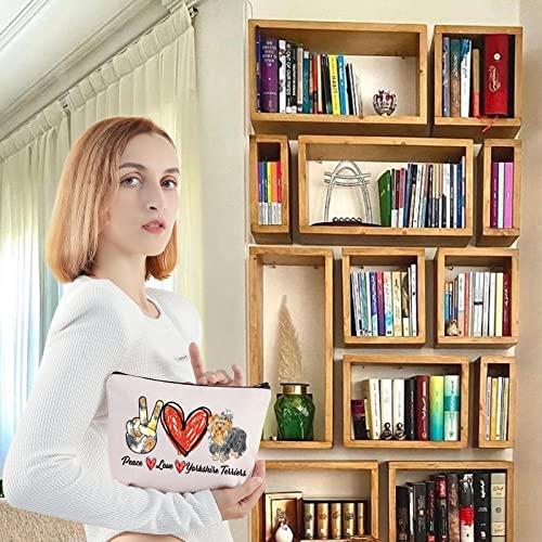 LEVLO LEVLO Yorkshire Terrier Dog Cosmetic Make Up Bag Yorkshire Dog Owner Gift Peace Love Yorkshire Terrier Make Up Zipper Pouch Bag For Dog Mom (Peace Yorkshire Terrier)