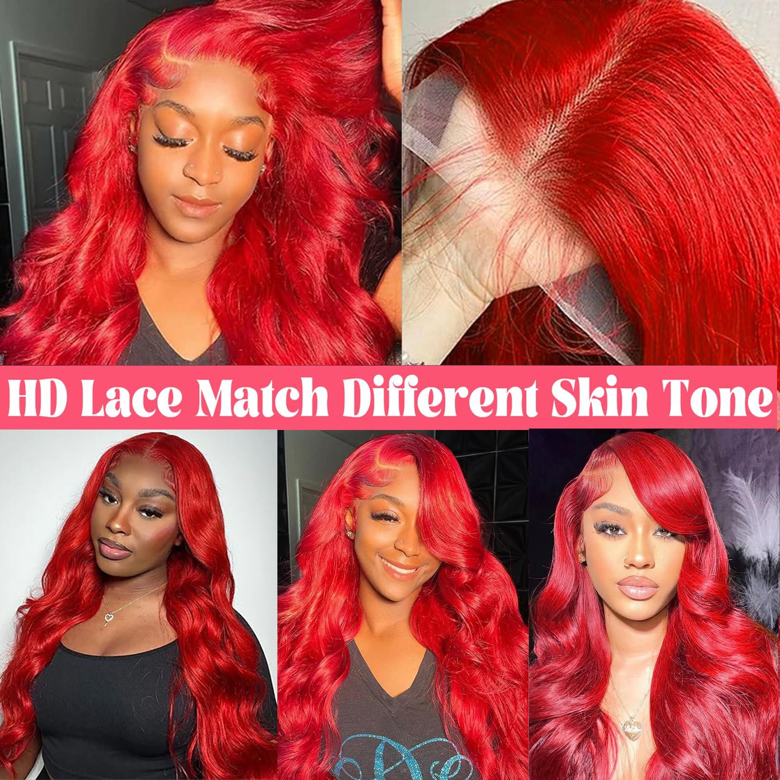 Smavida Red Wig Human Hair 13x4 HD Red Lace Front Wigs Human Hair 180% Density Body Wave Hot Red Colored Wigs Human Hair Glueless HD Transparent Lace Front Wigs Human Hair Pre Plucked with Baby Hair 28 Inch
