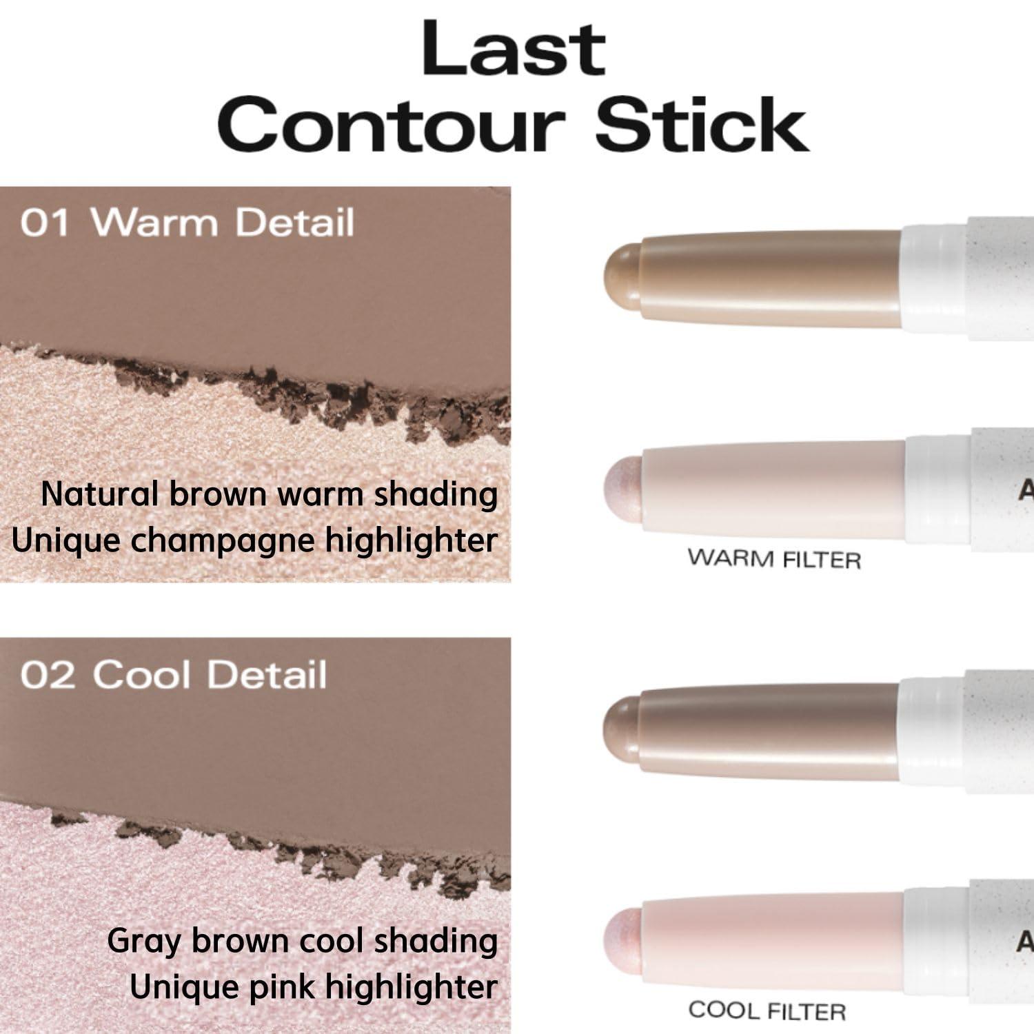 BBI@ BBIA BBIA Last Contour Stick - Dual-Sided Contouring & Highlighting Duo Stick Easy Dual-Ended Natural Contour & Highlight Blendable Buildable Longlasting Korean Face Makeup (01 WARM DETAIL, Pack of 1)