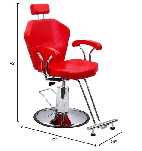 beautylife Barber Chair Reclining Salon Chair HydraulicStyling Chair with Movable Headrest for Salon Barber Shop Red