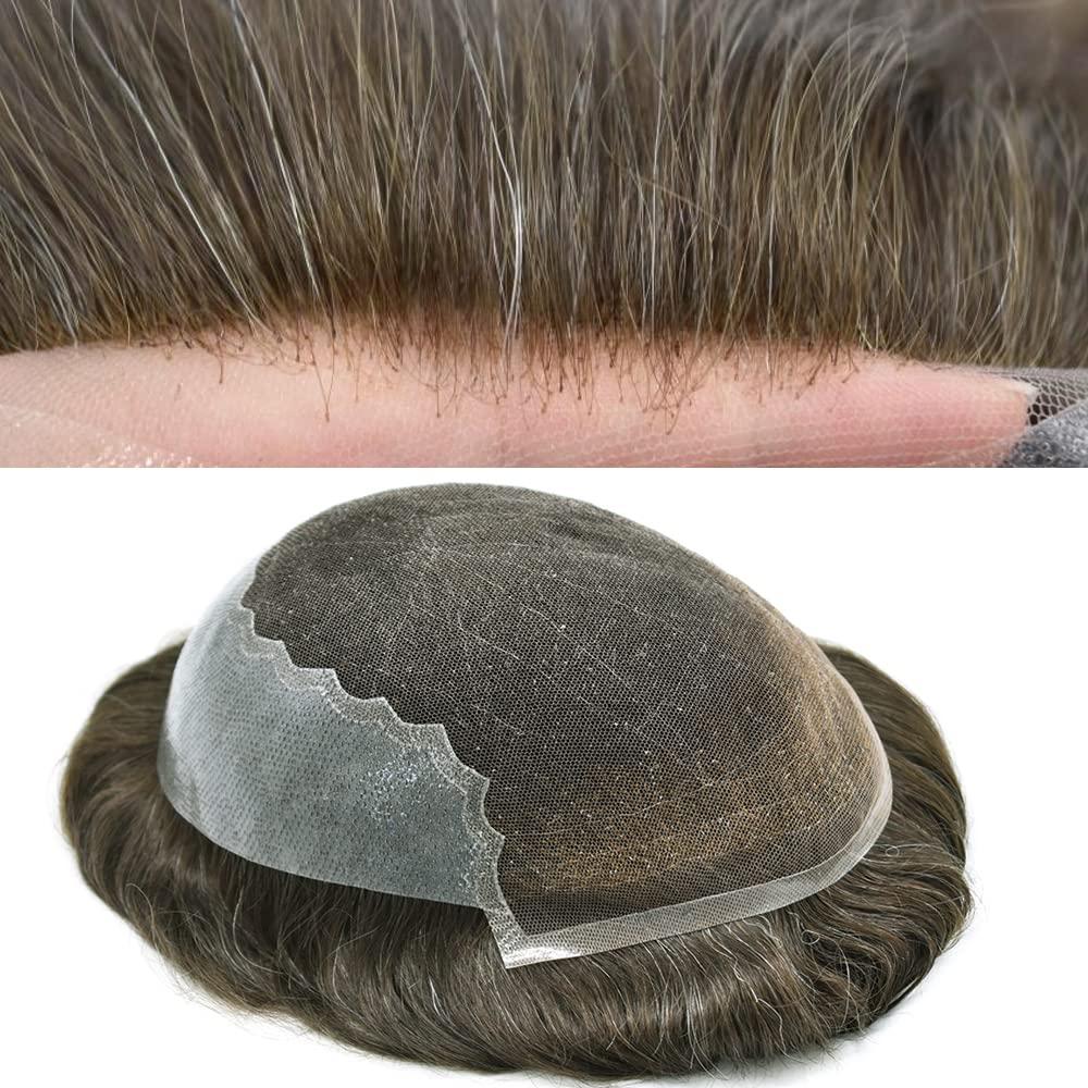 Hair Wonders Hair Wonders Toupee For Men Real Human Hair Soft Swiss Lace Mens Toupee Hair Piece Replacement System For Men Hair System Protesis Capilar Para Hombre7x9 100% light to Medium density 4# MEDIUM BROWN