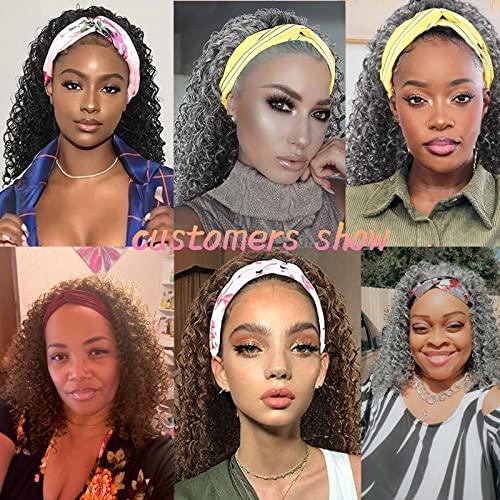 Oseti Oseti Curly Gray Headband Wig Long Wavy Headband Half Wigs for Black Women Grey Head Band Wigs, Water Wave Headband Wigs Heat Resistant Synthetic Long Wigs with Headband Attached for Black Women