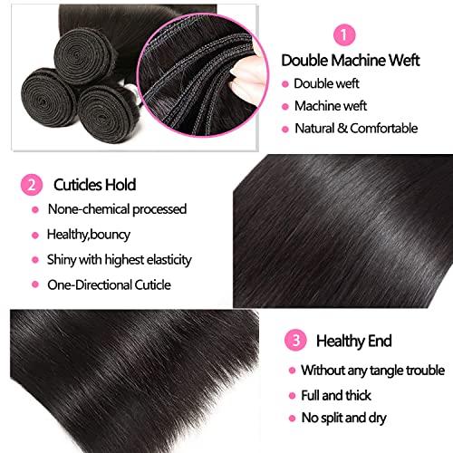 Wowqueen Beauty 10A Straight Single Bundles Human Hair 10 Inch Brazilian Straight Human Hair Bundles 100% Unprocessed Virgin Weave Bundles Human Hair 1 One Bundle Natural Black Color