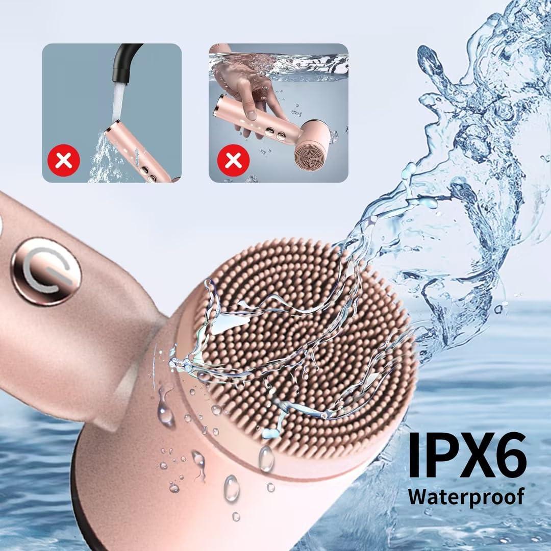 ViQure VIQURE Electric Facial Cleansing Brush,8-in-1 Face Cleansing Brush with Hot & Cold Compress, 6 Brush Heads, 3 Spin Speeds, Waterproof face Scrubber for Exfoliating, Deep Cleansing,Massaging (Pink)