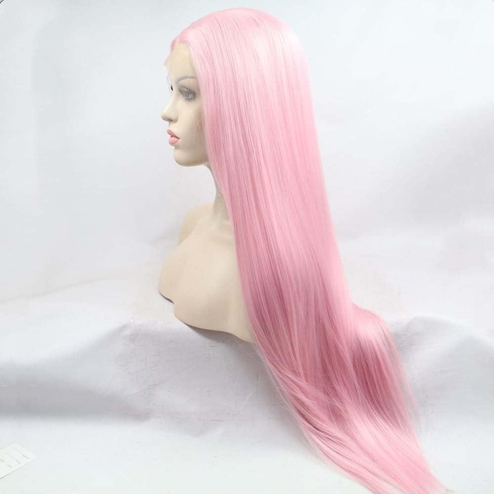 Kalisa Kalisa Pink Lace Front Wig Long Silky Straight Light Pink Free Part Wig Synthetic Pink Glueless Wig Heat Resistant Fiber Soft Wigs for Women Cosplay Daily Wear