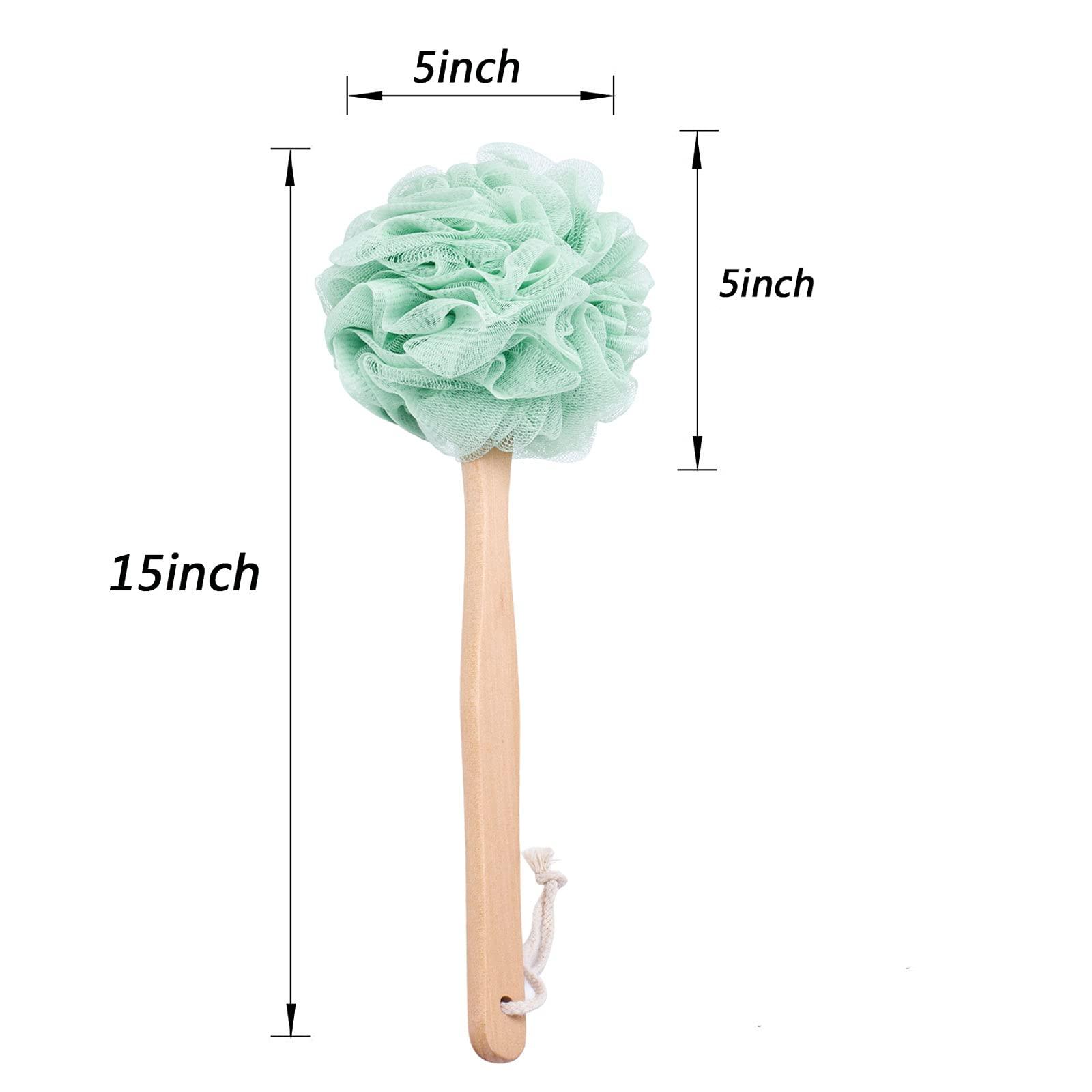 Arswin Arswin Loofah Sponge Back Scrubber, Wooden Long Handle Bath Sponge Lufa Shower Brush, Soft Nylon Mesh Back Cleaner Washer, Men & Women Exfoliating Luffa Pouf on a Stick for Body (Green)