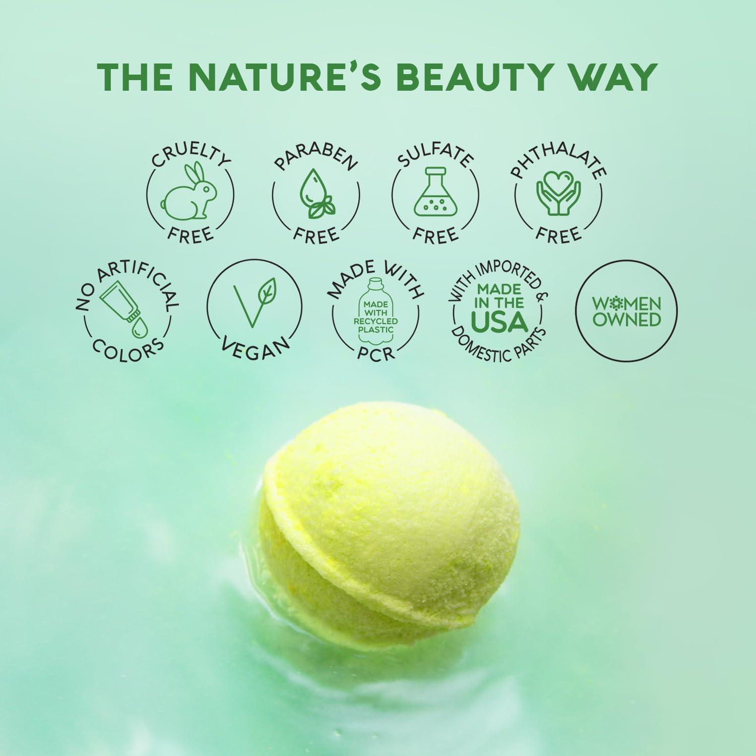 Nature's Beauty Nature's Beauty Eucalyptus & Tea Tree Bath Bomb Multi-Pack- Natural Hand Crafted, Non-Staining, Luxury Fizzy Spa Bomb, Sooth + Restore Skin, Made w/Coconut Oil & Witch Hazel, 4.6oz (4 Pack)