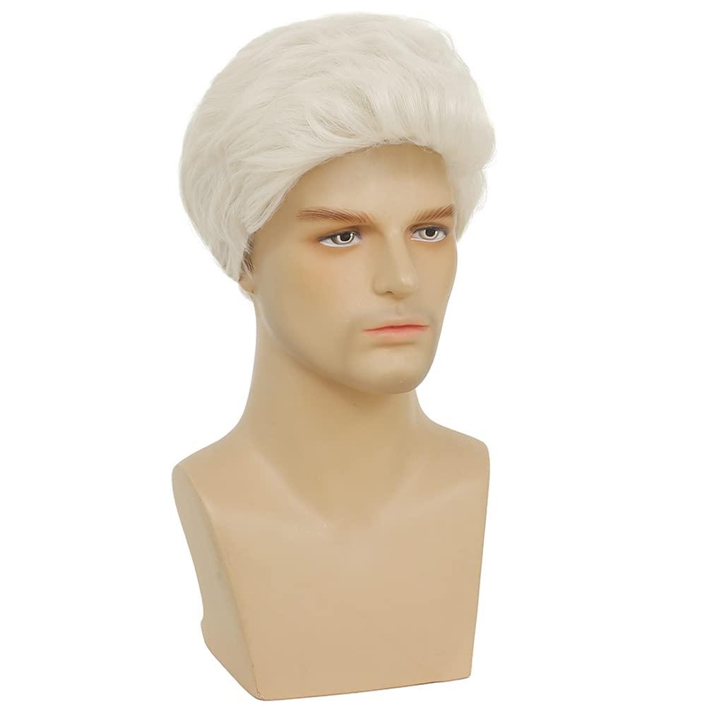 Swiking Swiking Mens White Wig Short Straight Natural Old Men Realistic Layered Hair Wig Daily Cosplay Replacement Wigs s(White)