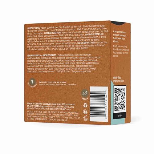 ATTITUDE ATTITUDE Hair Conditioner Bar, Plant- and Mineral-Based Plastic-free Beauty Care, Vegan and Cruelty-free, Volumizing, Orange Cardamom, 4 Oz