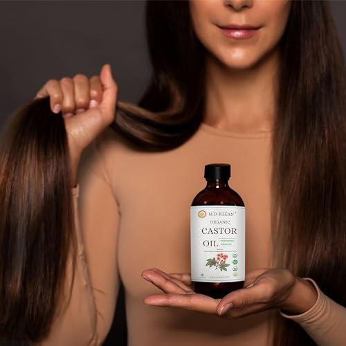 M.D. KLEAN M.D. KLEAN Castor Oil Organic (500ml) Cold Pressed Unrefined Amber Glass Bottle, Hexane Free, Extra Virgin - Strengthens And Grows Thicker Lashes & Brows - USDA Certifided 100% Pure Organic