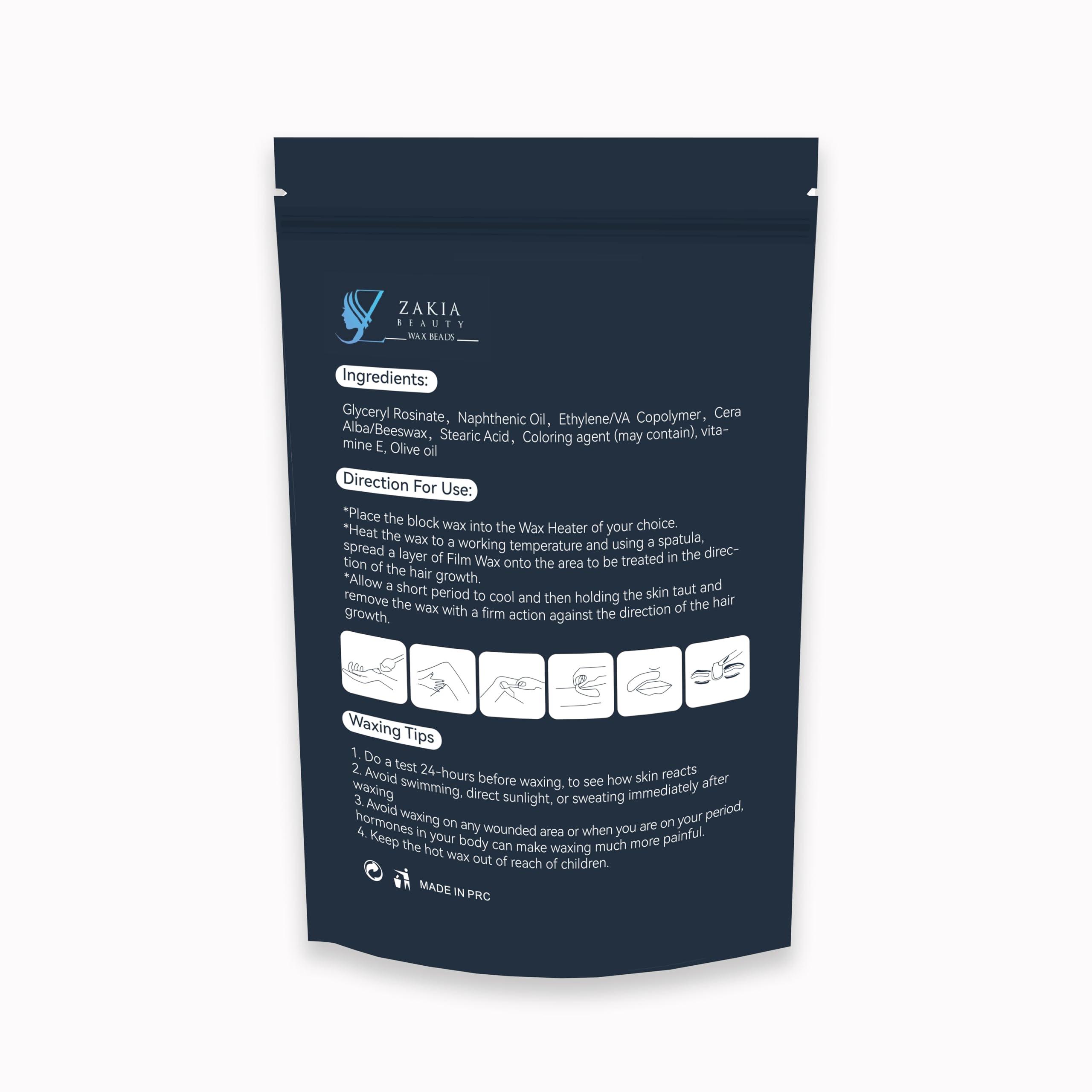 Zakia Beauty Wax Beads for Hair Removal, hard wax beand for Brazilian, Face, Bikini, Eyebrow, Legs, At Home Painless for Women and men 2LB