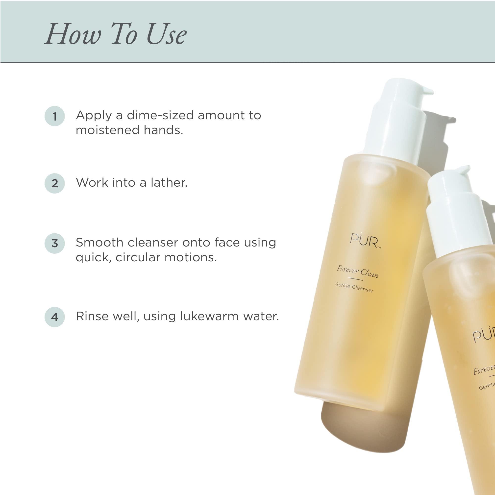 PÜR MINERALS PÜR MINERALS Forever Clean Gentle Facial Cleanser, Sulfate-Free Makeup Remover, Vegan-Friendly Formula, Green Tea, Aloe Vera