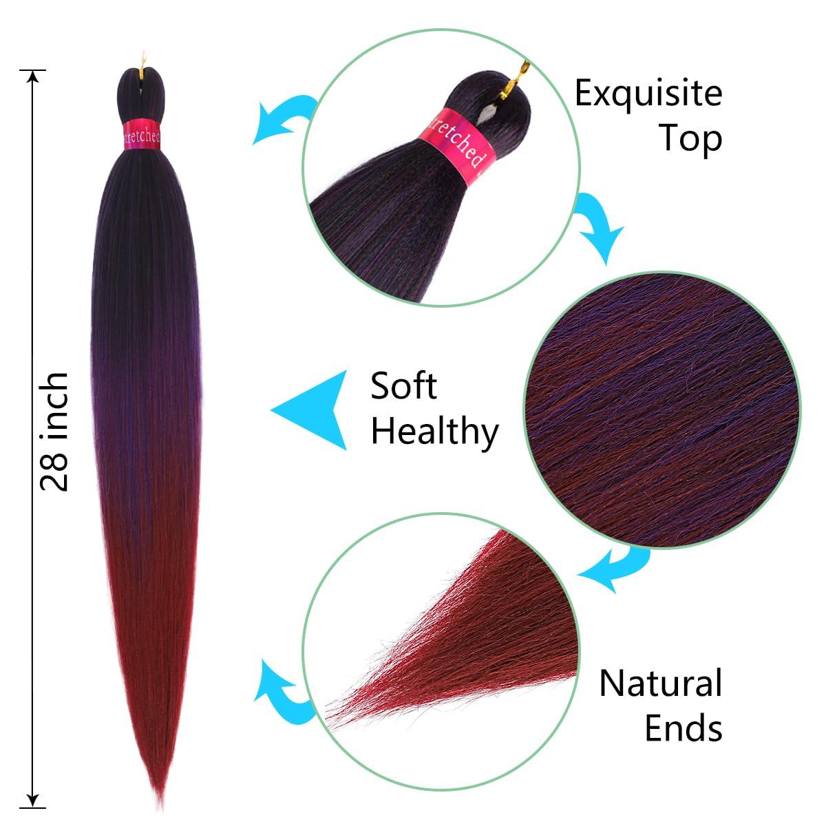 FAYETA Ombre Pre Stretched Braiding Hair, 28\'\'-3 packs Silky Color Blend Braid Hair Extensions, 100% Synthetic Crochet Hair Braids