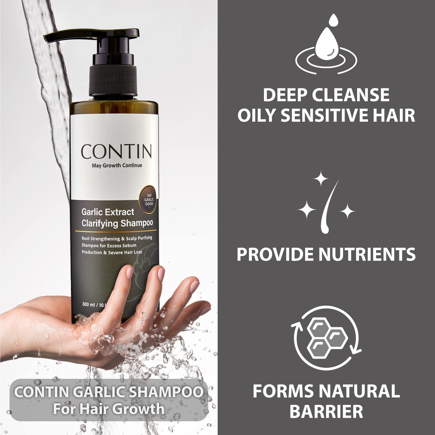 CONTIN CONTIN Garlic Shampoo for Oily Sensitive Hair, Natural Scalp Treatment for Hair Loss and Hair Growth, Anti-Thinning and Anti-Dandruff for Thicker Fuller Hair, Follicle Clarifying, Roots Strengthening, Unscented Hair Care Products for Men and Women, 1