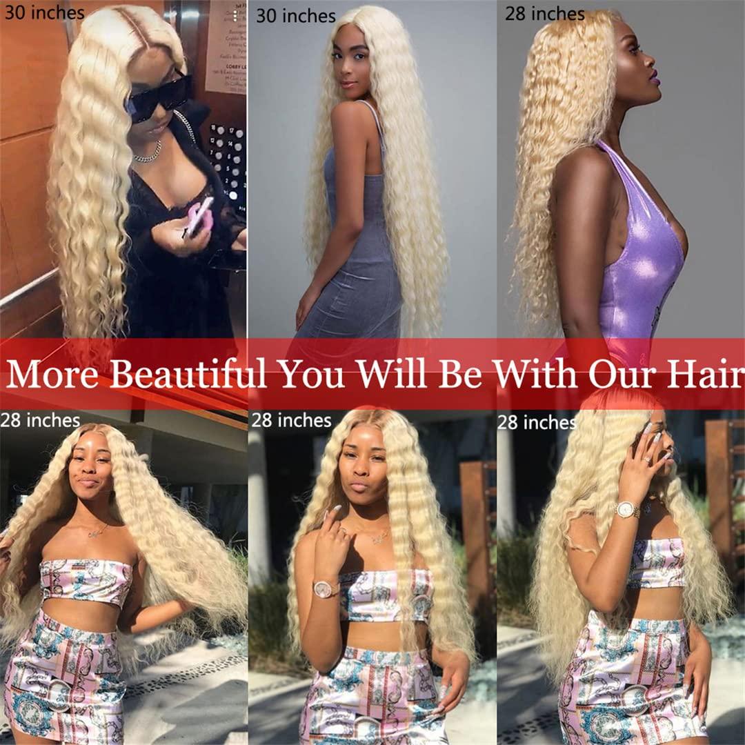 FInspiational 613 Honey Blonde Human Hair Weave 3 Bundles With Frontal Brazilian Deep Wave Hair Extensions Golden Natural Remy Hair 4Pcs/Lot #613 14 16 18 Frontal 12 Free Part