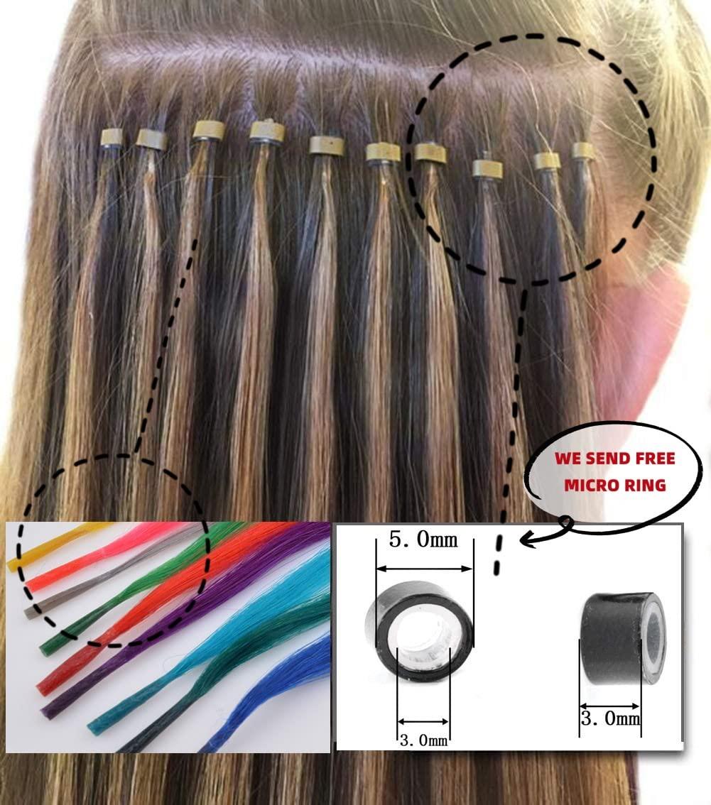 Vieuinaux Vieuinaux 50 Strands/lot Colored I Tip Human Hair Extension For Womens Girls Kids Gift Rainbow Highlights Hair Extensions With Micro Beads And Pulling Needle (12INCH/30cm, Blue)