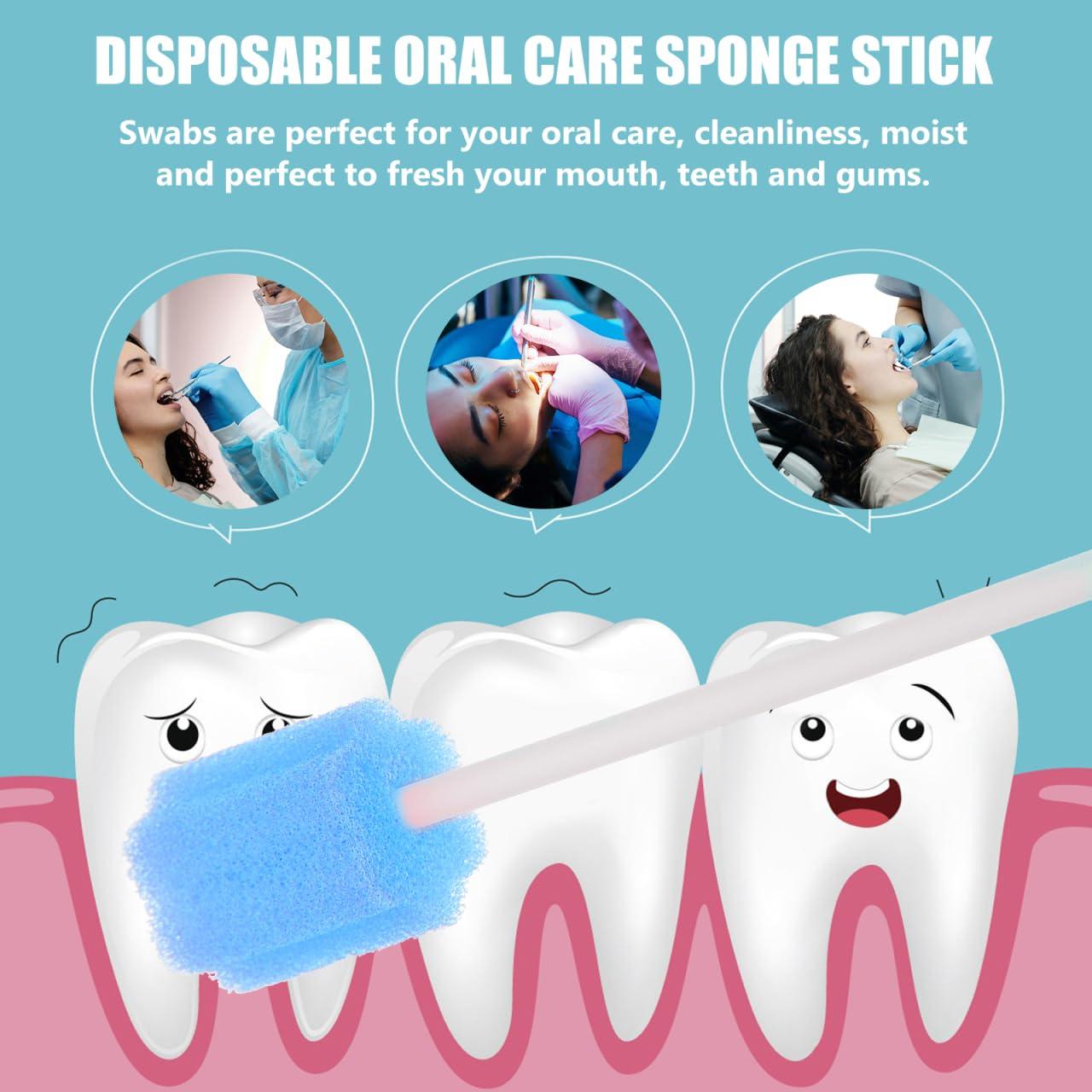 Healifty 50 Pcs Oral Care Swabs, Unflavored& Sterile Mouth Swabs Sponge for Mouth Cleaning (Blue& Pink)