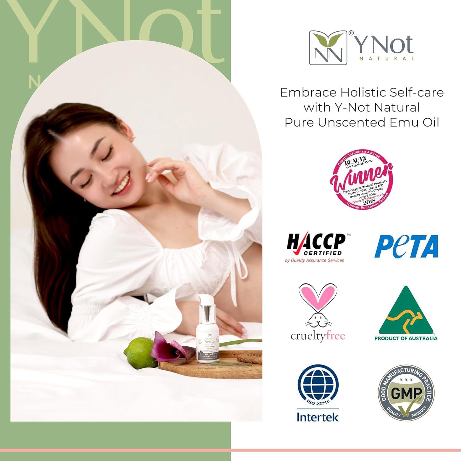 YNN Y-Not-Natural Emu Oil Skin Moisturizer - Scalp, Hair, Face, Body & Nail Moisturizer with Omega 3, 6, 9, Vitamins, & Minerals - Body & Face Serum for Fine Lines, Stretch Marks, Dry Lips & Cuticles - 60mL, Unscented