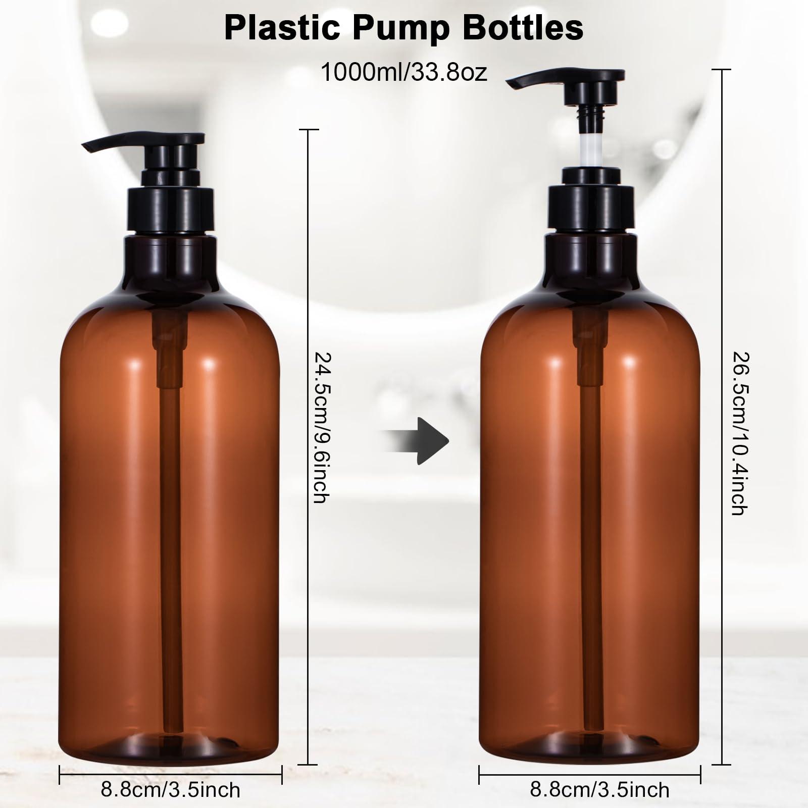 Yebeauty Yebeauty Pump Bottle Dispenser, 33.8oz 1000ml Plastic Shampoo Pump Bottles Shower Soap Dispenser Empty Refillable Containers for Conditioner Body Wash, Bathroom Kitchen, 2 Pack Amber