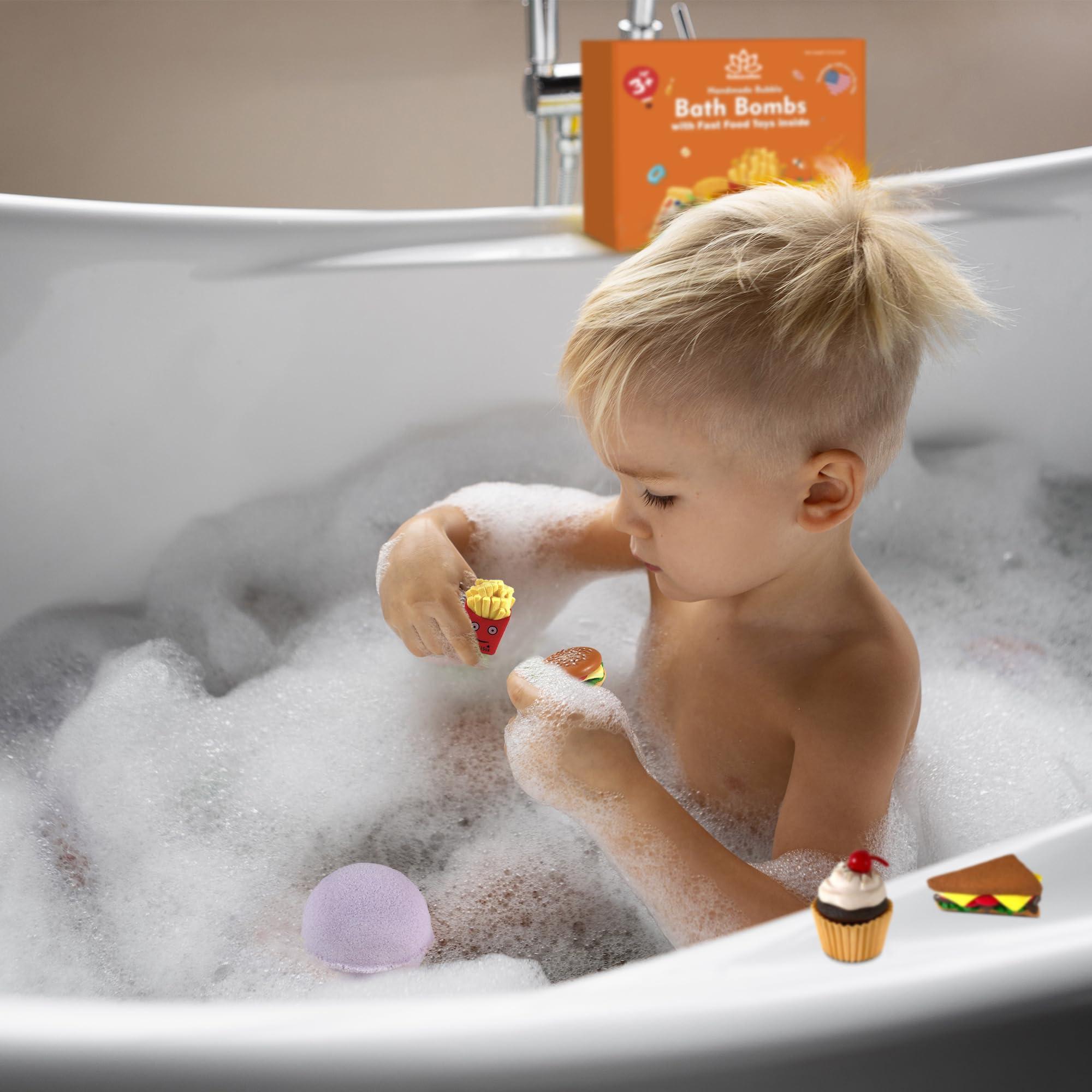 Relaxcation Bath Bombs for Kids Set with Toys Surprise Inside for Kids | Fast Food Toys Surprises Inside - Safe Bath Fizzies for Sensitive Skin and Quality Toys Make Your Kids Happy - Handmade in USA