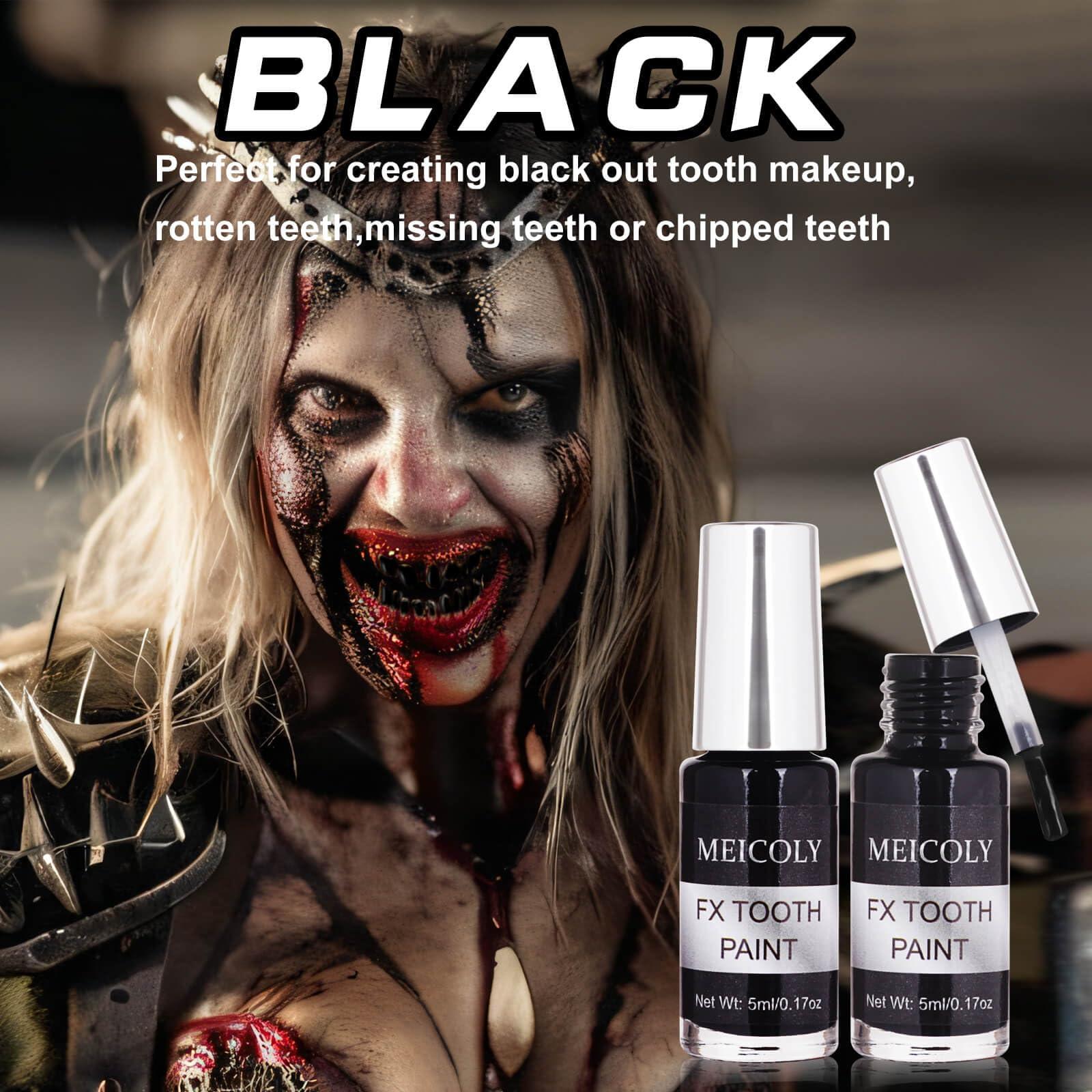 MEICOLY MEICOLY Black Tooth Paint,Black Out Tooth,Tooth Blackout,Rotten Decayed Cruddy Missing Teeth Makeup,Professional Cosplay Teeth,Temporary Teeth Paint for Halloween SFX Special Effects Makeup,Dry Fast