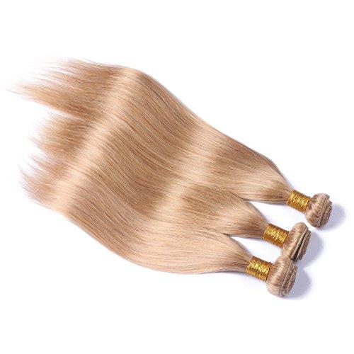 Tony beauty hair Tony Beauty Hair #27 Honey Blonde Brazilian Human Virgin Hair 3 Bundles Deals with Lace Frontal Straight Strawberry Blonde Hair Weaves Extensions with Lace Frontal Closure 13x4 (14 16 18+12)