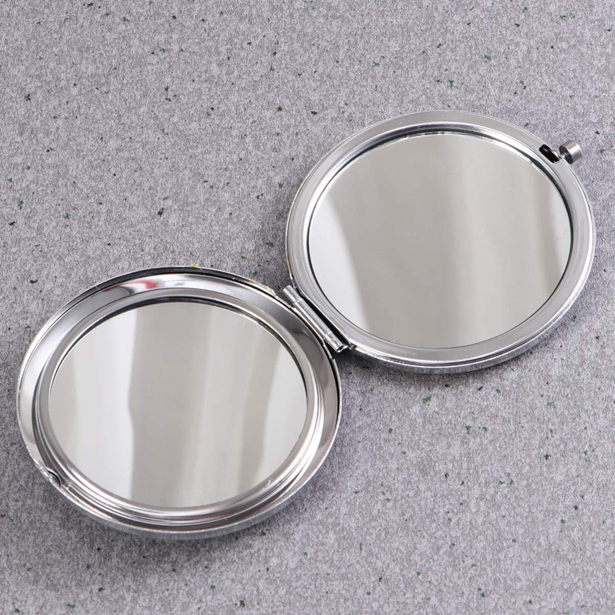 LALAFINA LALAFINA 1pc Bling Compact Mirror Pocket Rhinestone Makeup Mirror Double-Sided Cosmetic Mirror Round Folding Mirror for Women Travel Daily Use, White