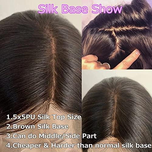 Ruma Hair Glueless Silk Top Lace Front Wig 16inch Curly Highlight Ombre 1bT30 Brown 150 Density Full Deep Wave 5x5 Silk Base Lace Closure Brazilian Virgin Human Hair Wigs