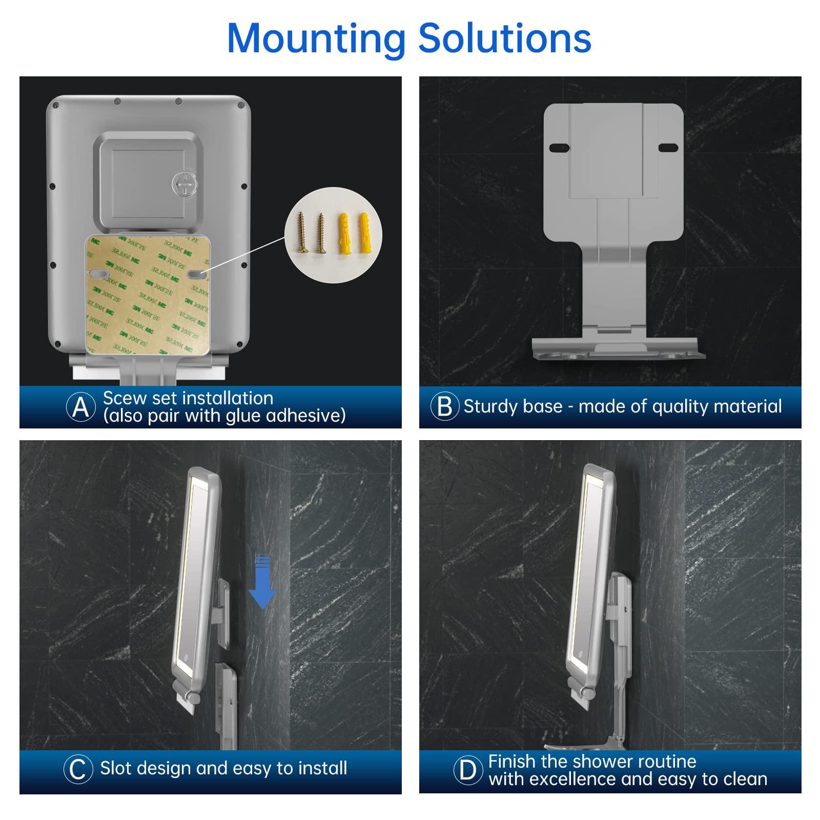 COSMIRROR COSMIRROR Shower Mirror Fogless for Shaving with Squeegee to Keep Clean or Remove Foggy Mess, Fogless Mirror for Shower Two Mounting Solution, Dimmable Lighting (3 Color Setting)