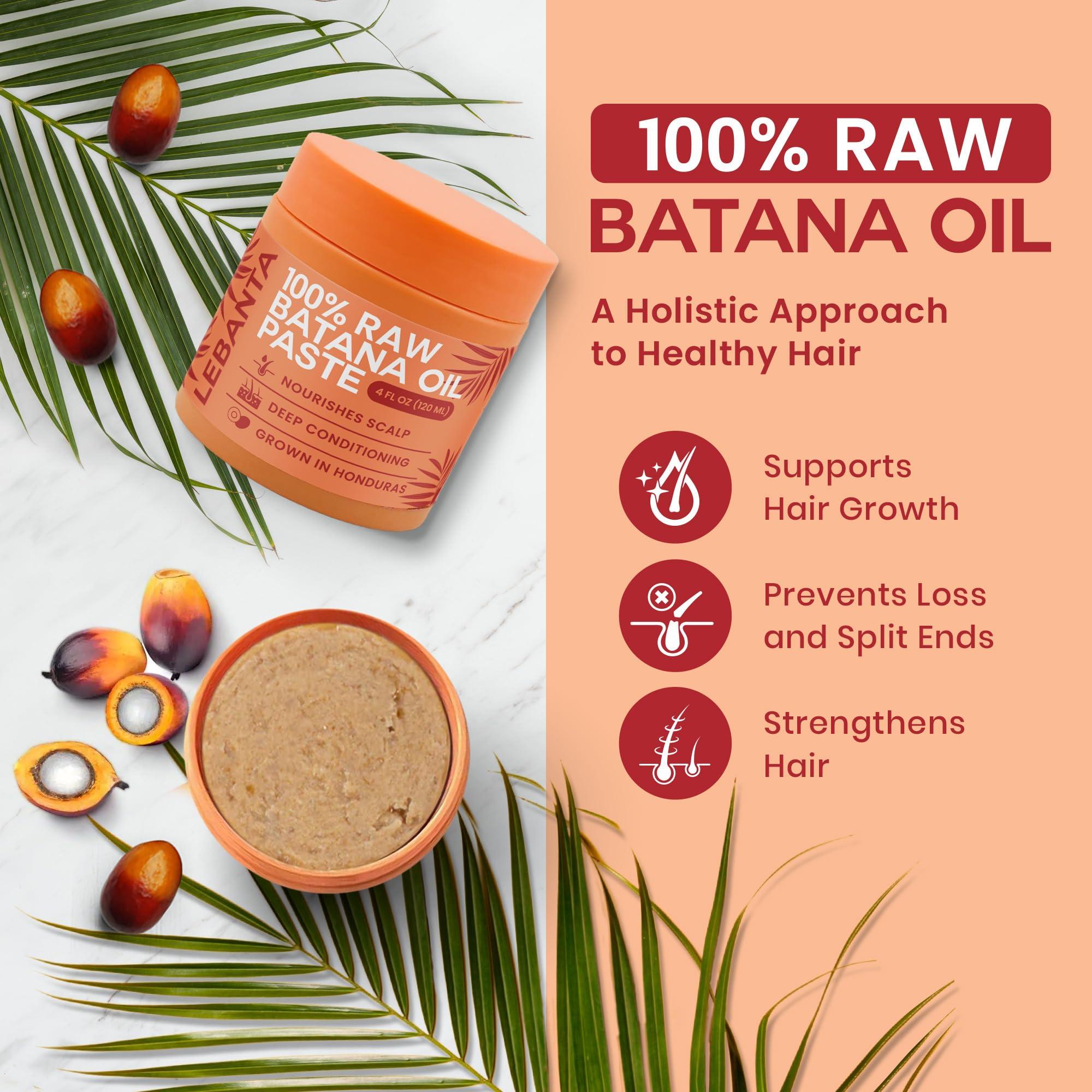 Lebanta Lebanta Raw Batana Oil for Hair Growth - 100% Pure, Organic 4oz Batana from Honduras for Thick and Strong Natural Hair - Dr. Sebi Unrefined Cold Pressed Cosmetic Scalp Mask for Men & Women (1 Pack)