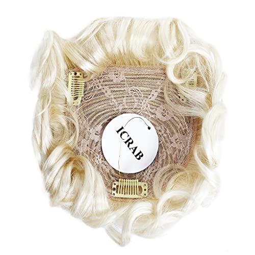 ICRAB ICRAB 6" Natural Fluffy 613# Blonde Human Hair Topper Short Curly Topper Hair Pieces Toupee Clip in Topper Human Hair Wig Topper Wavy Hair Topper Wiglets Hairpieces for Women with Thinning Hair