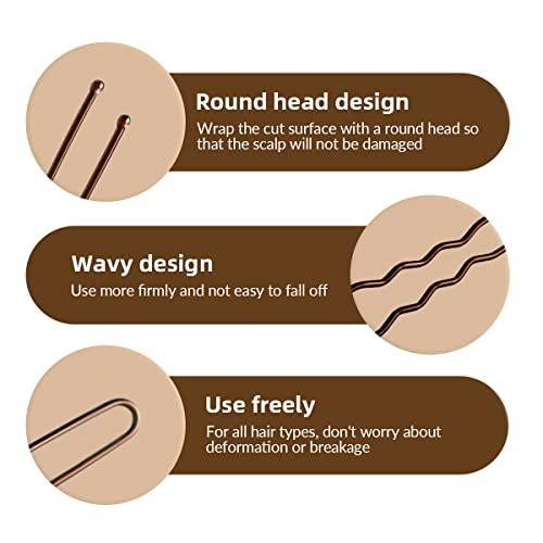 Tenalleys 100 PCS Invisible Wave Hairgrip U Shaped Hair Pins Kit Large Heavy Duty Crinkled Hair Pins for Women and Ballet Bun with Box (2.4 in, Brown )