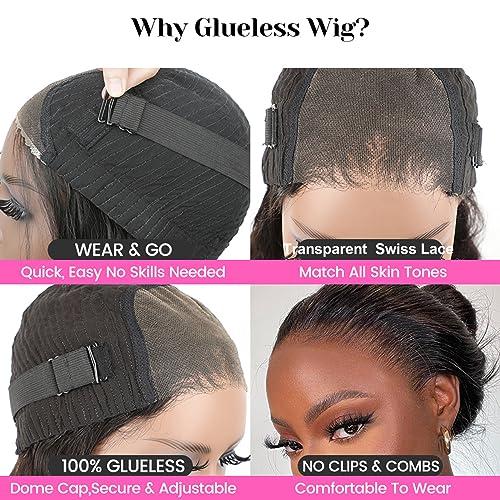 ISEE ISEE Hair Wear and Go Glueless Wigs Bob Wigs Human Hair Pre Plucked Water Wave Lace Front Wigs Human Hair Upgraded No Glue Transparent Lace Closure Wigs Human Hair for Women Natural Black 10 Inch