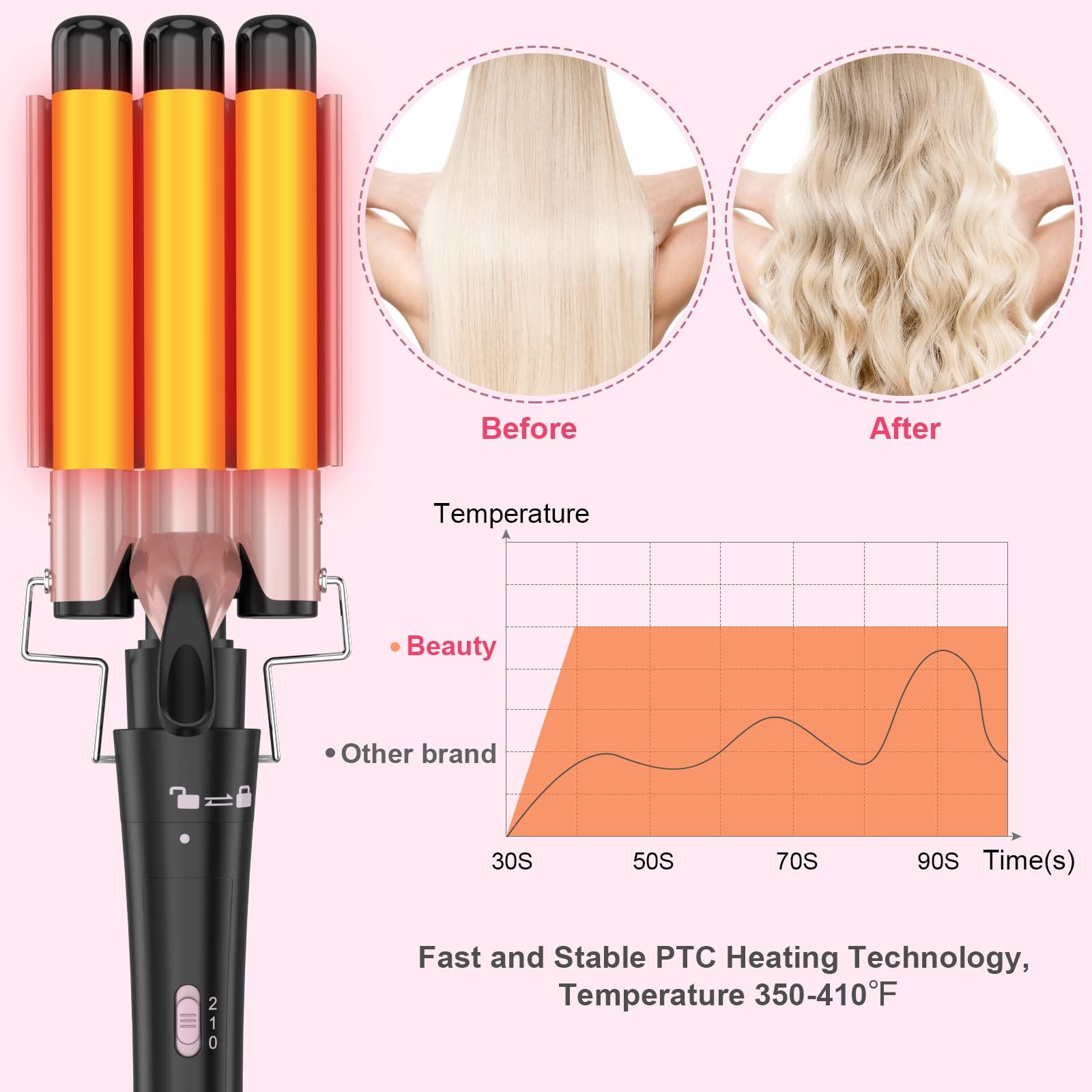 USHOW Curling Wand Set, Curling Iron Interchangeable 3 Barrel Wand Curler with Ceramic Tourmaline Professional 5 in 1 Wand Curling Iron,for Women with Curler and Waver