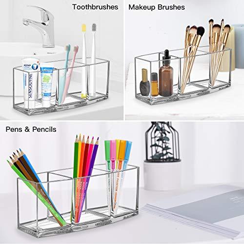 CACASO CACASO Clear Makeup Brush Organizer, Premium Acrylic Makeup Brush Holder Organizer 3 Compartments, Makeup Brush Display Holder Cosmetic Storage