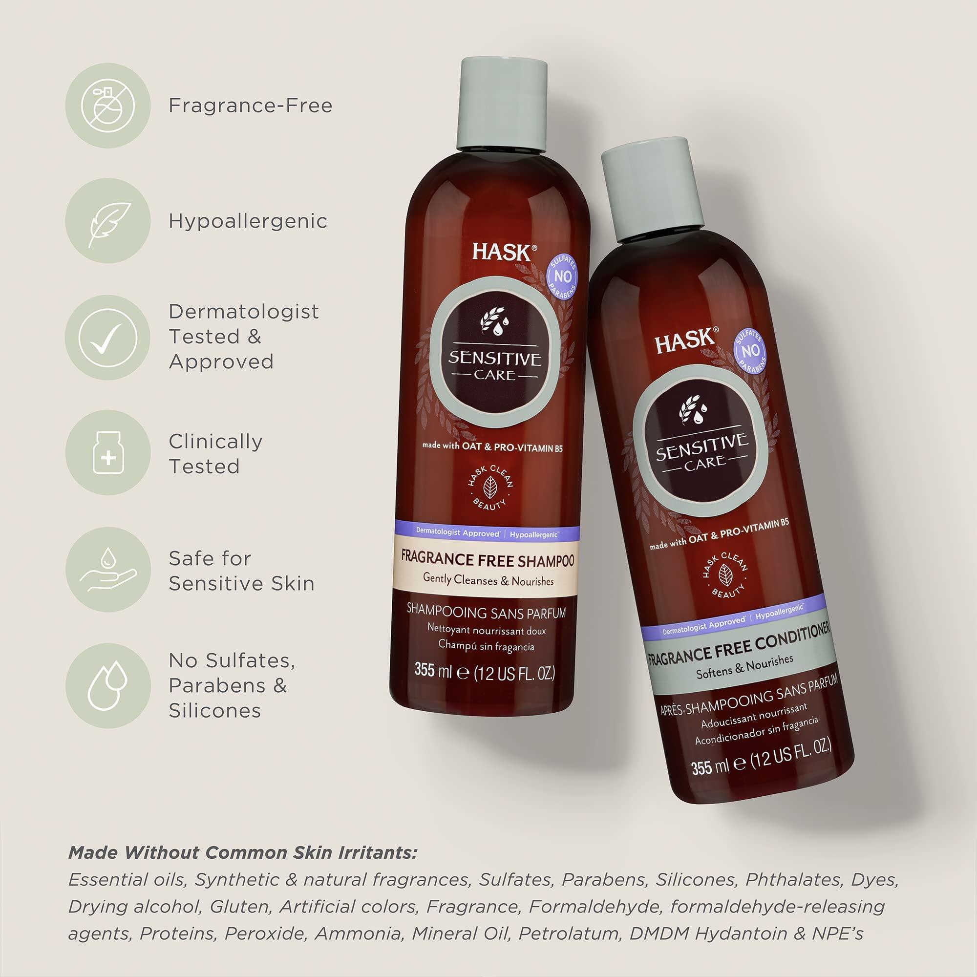 HASK HASK SENSITIVE CARE Shampoo + Conditioner Set - Fragrance & Paraben Free, Vegan, Color Safe, Gluten & Sulfate Free, Cruelty-Free