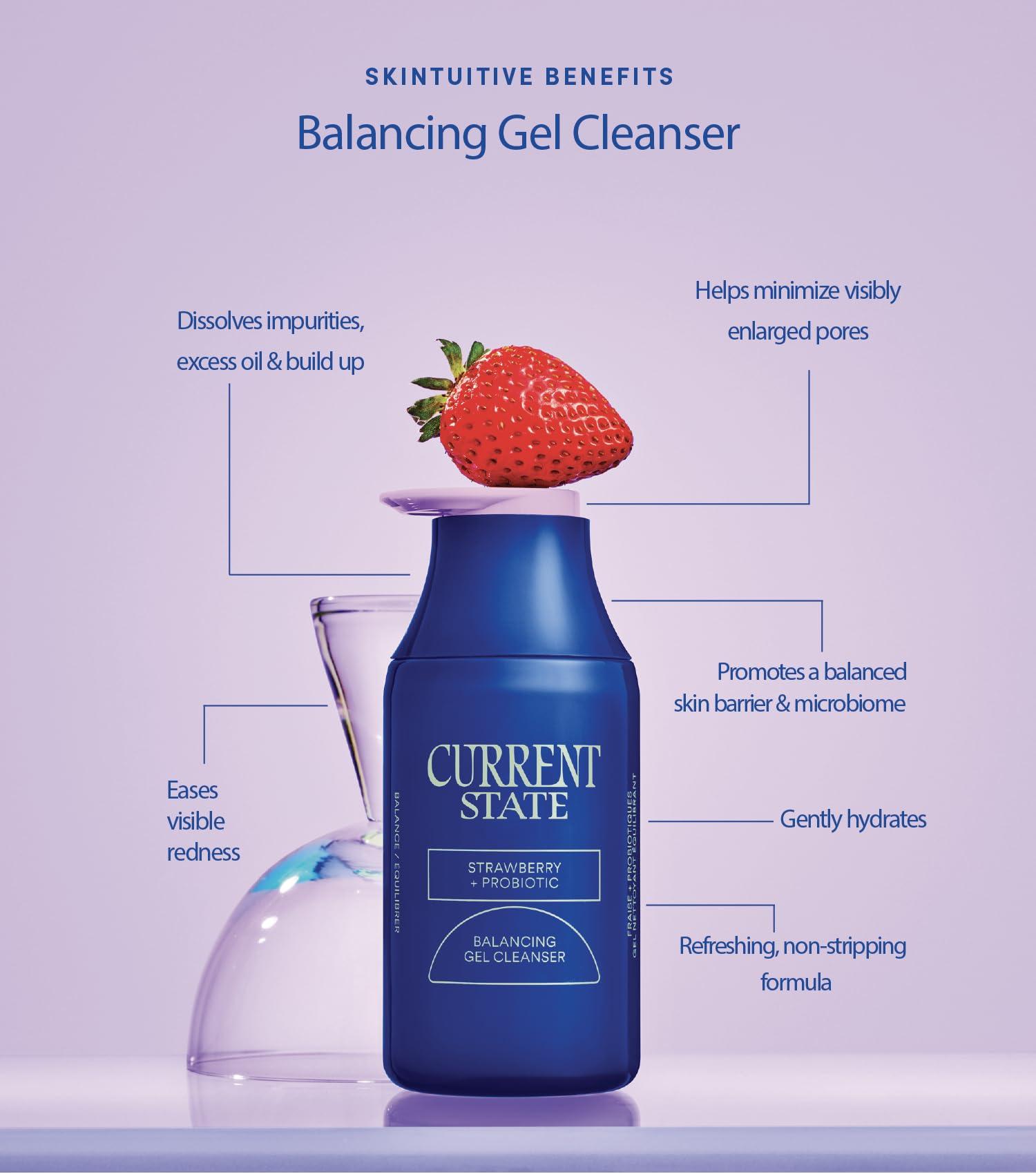 CURRENT STATE CURRENT STATE Balancing Gel Cleanser with Strawberry + Probiotic Refreshing Face Wash, Pore Cleaner, Daily Face Wash for Oily Skin - Reduces Shine, Gentle Purifier, 5.1 fl oz, Made In The USA