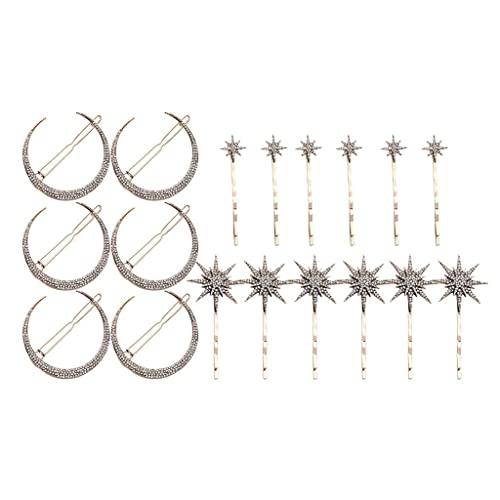 Baoblaze Baoblaze 18 Pieces Vintage Beauty Crystal Crescent Moon Star Headwear Hairpin Hair Clip Jewelry Set