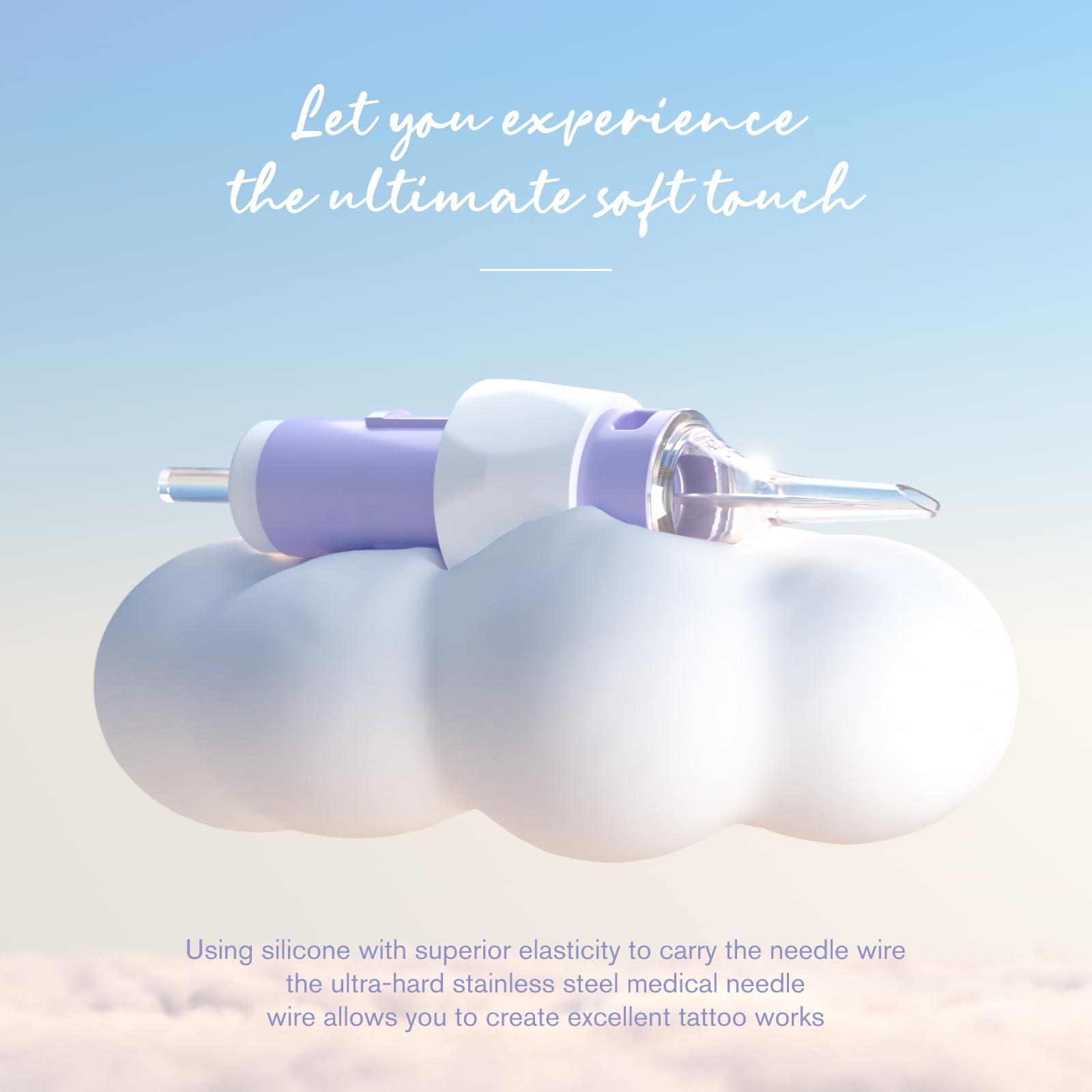 ANTIKE ANTIKE Clouds Pro Tattoo Cartridge Needles #12(1RL) 20Pcs 0.35mm with Soft Finger Ledge Standard X-Taper Disposable Tattoo Needles with Membrane Round Liner EN11P-FG-20-1201RL