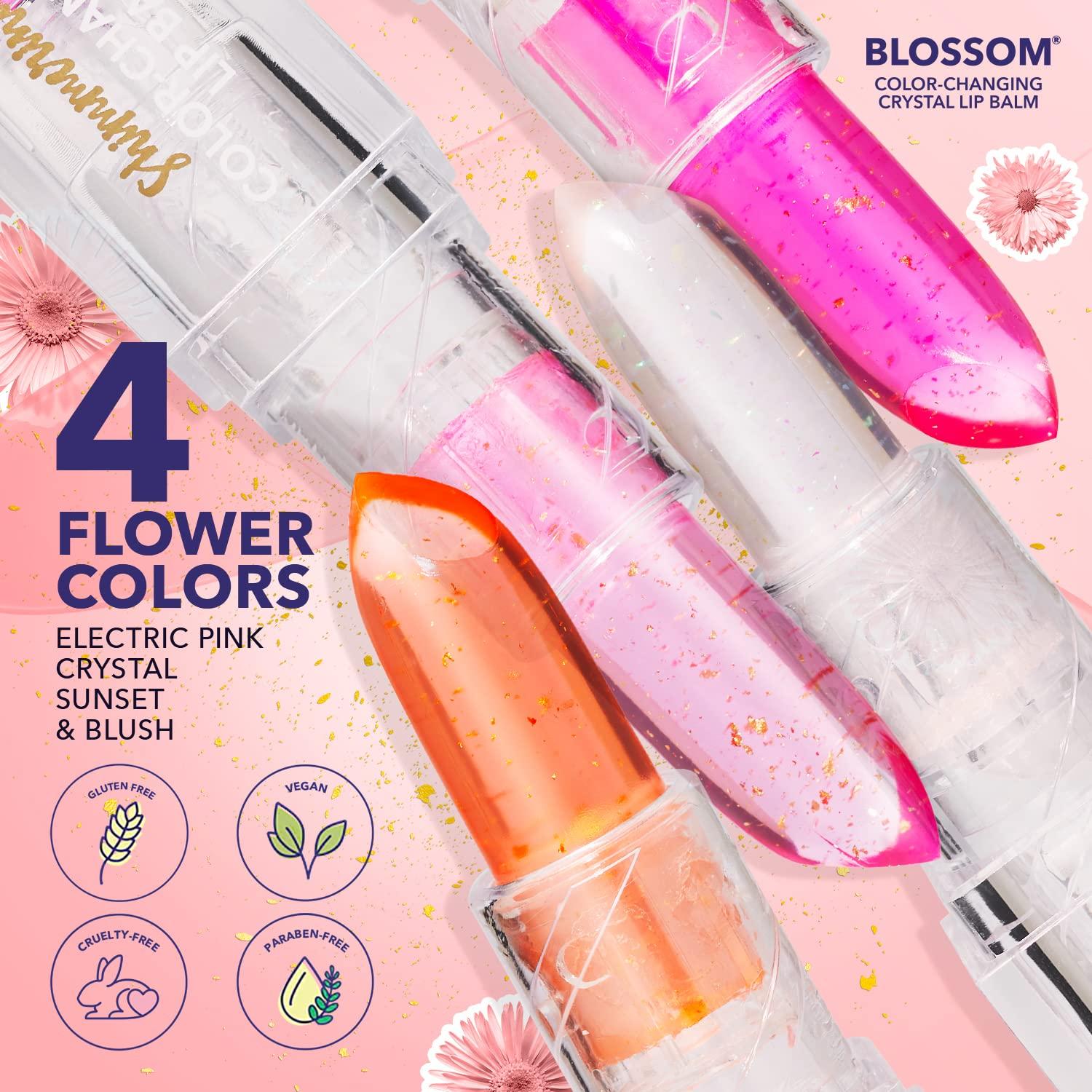 Blossom Blossom Lip Gloss Moisturizing pH Lip Balm, Strawberry Scented Color Changing Shimmering Lip Stain Tint, Infused with Real Flowers, 3g, Blush
