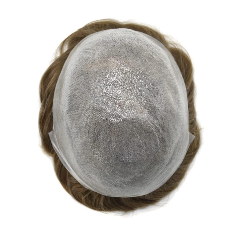 FANCYHAIR PU Mens Toupee European Human Hairpiece 0.04mm Ultra Thin Skin Toupee for Men 8X10 Man Hair System Hair Units Replacement (8\"X10\", 2020 20# LIGHT ASH BLONDE WITH 20% SYNTHETIC GRYE)