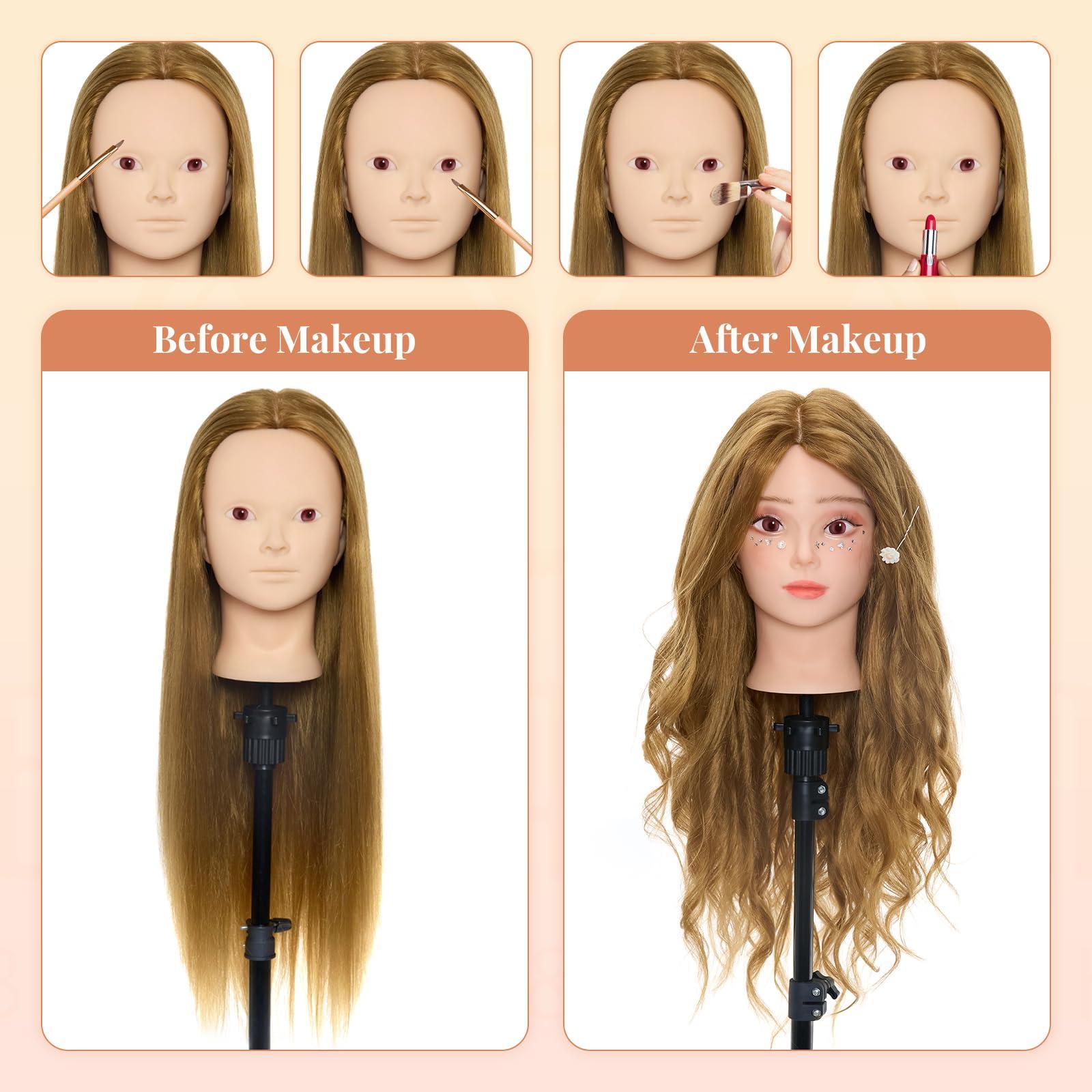 Neverland Beauty & Health Neverland Beauty Mannequin Head with 50% Real Human Hair, 26 Inch Cosmetology Mannequin Head with Hair for Makeup Braiding Curling Cuting, Make up Doll Head for Hair Styling with Table Clamp