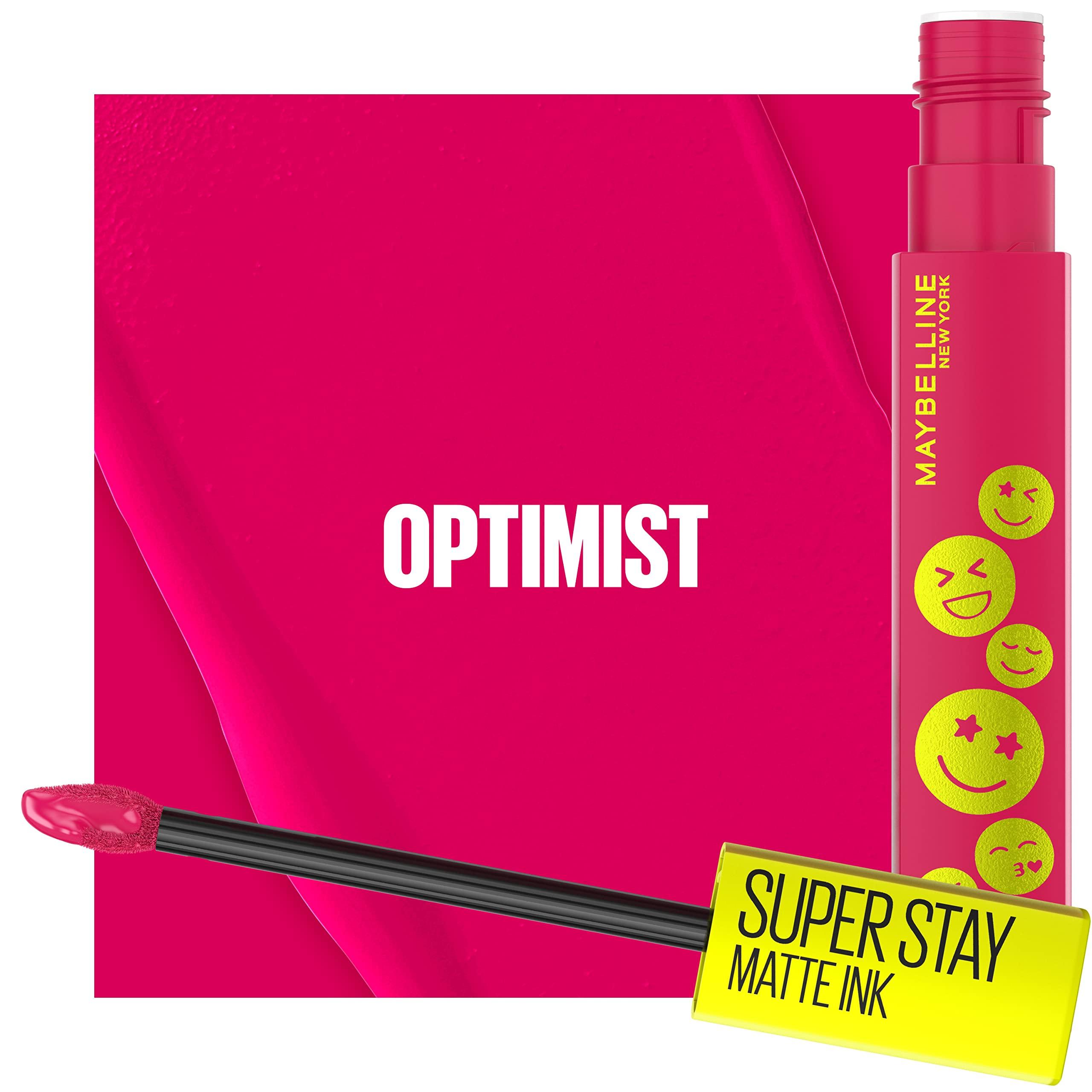 MAYBELLINE Maybelline Super Stay Matte Ink Liquid Lip Color, Moodmakers Lipstick Collection, Long Lasting, Transfer Proof Lip Makeup, Optimist, Pink, 1 Count
