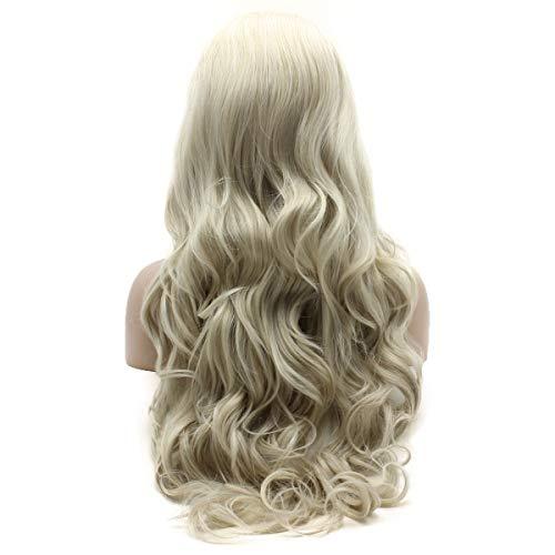 Lushy Lushy Wavy Long Blonde White Mix Wig Heavy Density Half Hand Tied Heat Resistant Synthetic Lace Front Wig