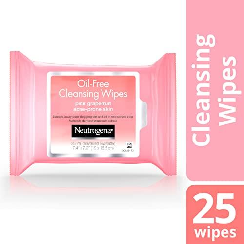 Neutrogena Neutrogena Oil-Free Facial Cleansing Makeup Wipes with Pink Grapefruit, Disposable & Pre-Moistened Daily Acne Face Towelettes to Remove Dirt, Oil & Makeup for Acne Prone Skin, 25 ct