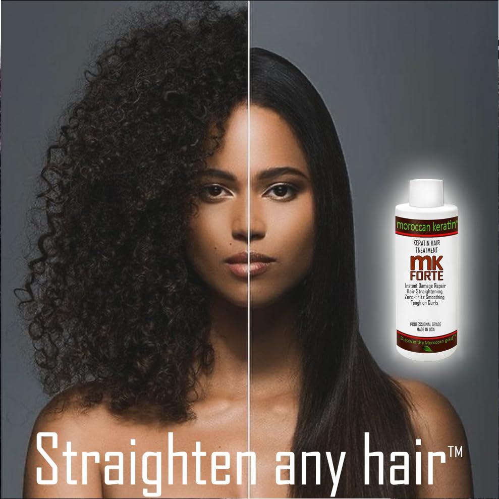 MOROCCAN KERATIN Moroccan Keratin FORTE Brazilian Straightening Treatment for All Hair Types - Coarse, Thick, Curly, African, Black, Hispanic, Dominican - Keratina Para Alisar El Pelo