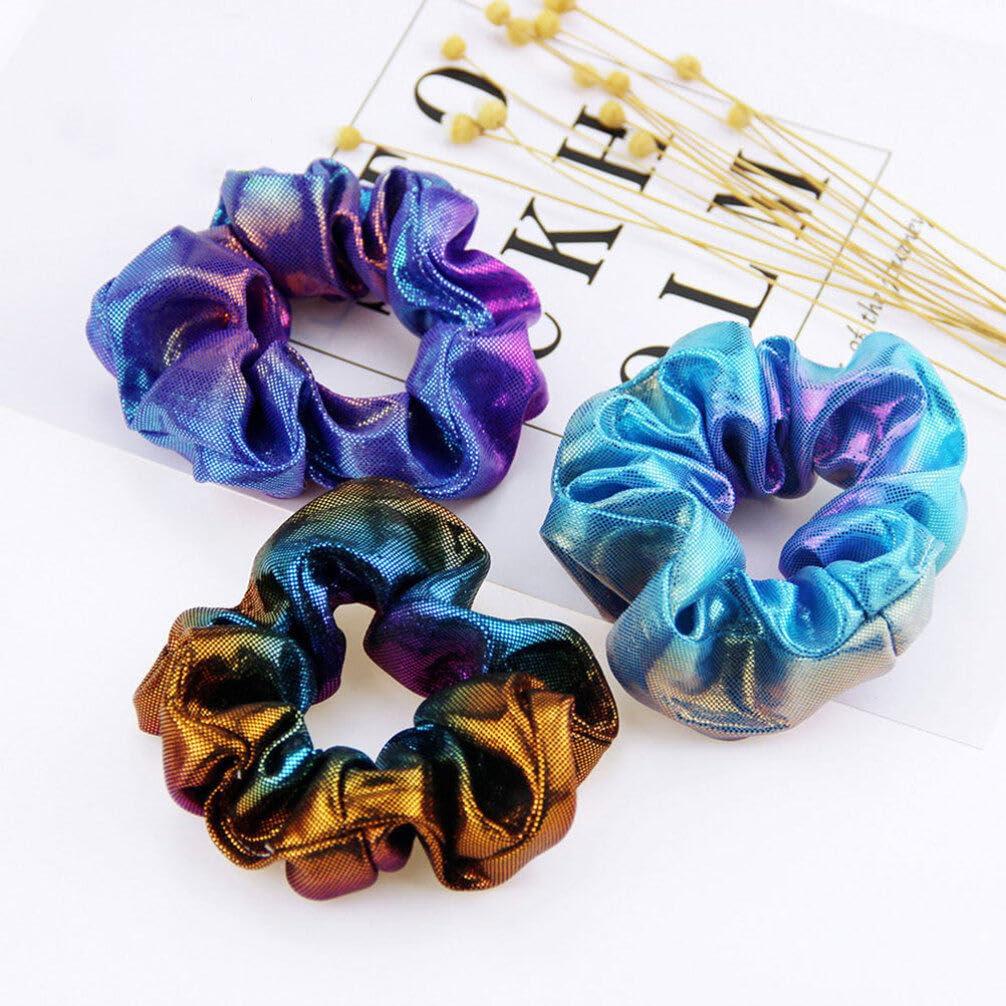 FRCOLOR Hair Scrunchies For Women 8Pcs Neon Scrunchies Shiny Scrunchies For Girls Big Scrunchies Elastic Hair Bands Hair Ties Ponytail Holder For Dance Party Club Hair Accessories