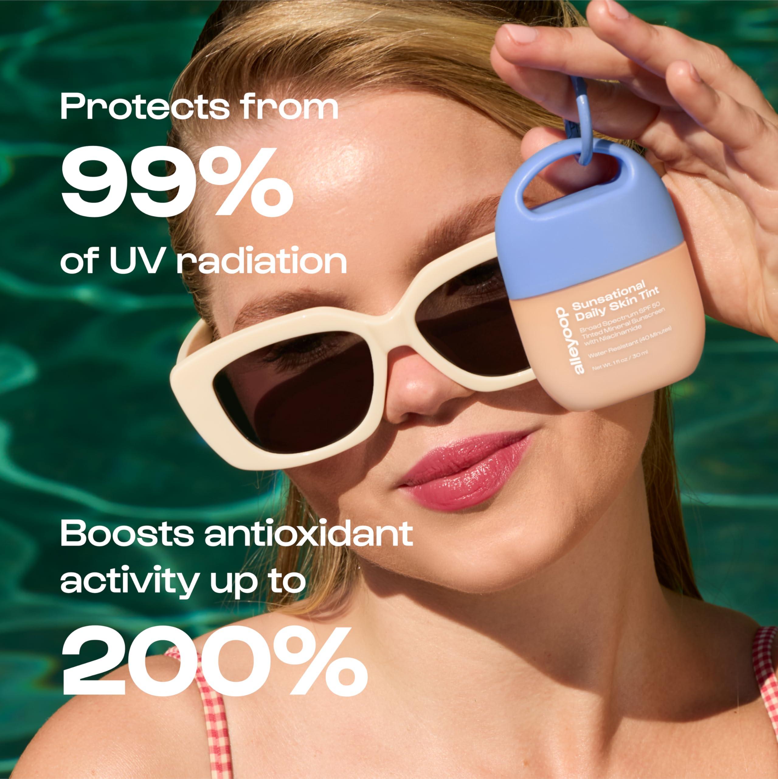 ALLEYOOP Alleyoop Sunsational Tinted Moisturizer Sunscreen for Face Broad Spectrum SPF 50, 100% Mineral Sunscreen with Jojoba, Protects Hydrates and Soothes Skin, Vegan, Cruelty-Free - Glimmer