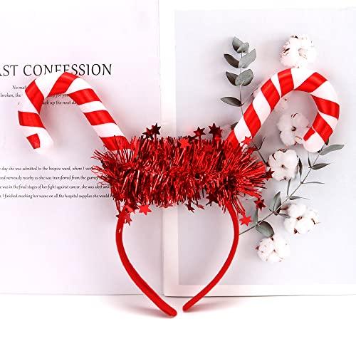 HIPIHOM HIPIHOM 2Pcs Christmas Headbands Light Up Candy Cane Headband Novelty Headbands for Christmas Party Holiday Favors