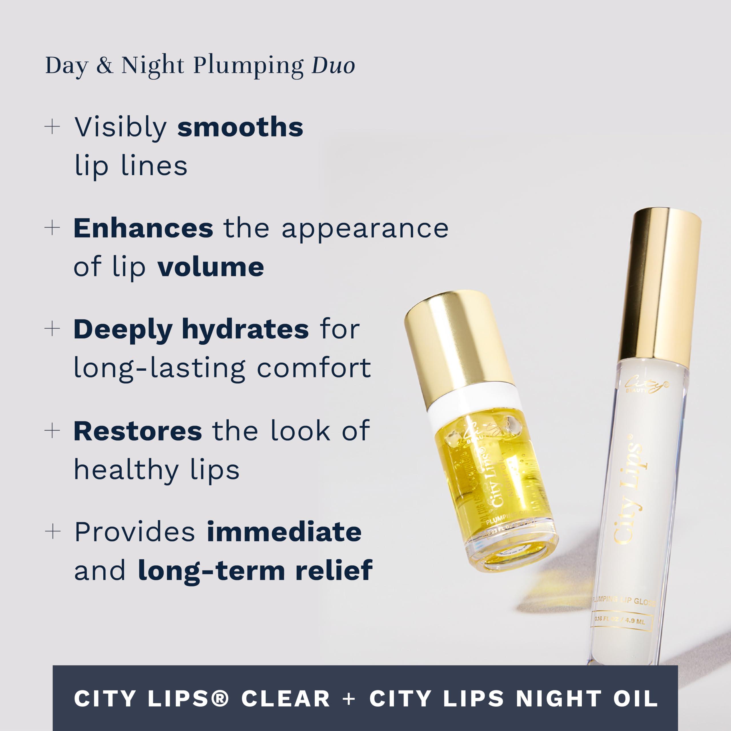 City Beauty City Beauty Day & Night Lip Plumping Duo - City Lips Clear 0.16 fl oz + City Lips Night Oil 0.23 fl oz, Advanced Hydration & Anti-Aging Formula: Fuller, Smoother, Younger-Looking Lips
